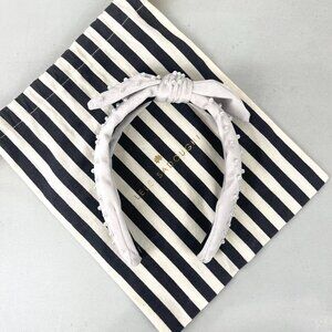 Lele Sadoughi x Crewcuts Grey Velvet Pearl Bow Headband Kids Embellished Preppy